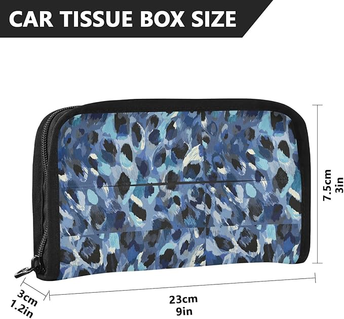 Car Tissue Holder Car Visor Organizer Tissue Box Holder for Car Sun Visor Organizer with Car Vehicle Accessories Essentials Interior for Women Men Blue and White Leopard Print Hue