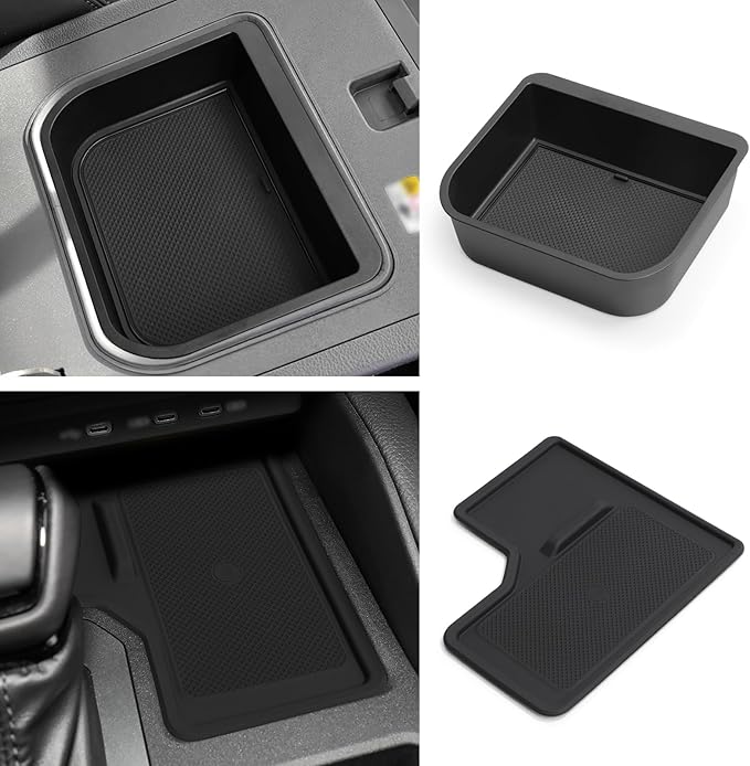 smabee 2PCS Fit for 2024 2025 2026 Toyota Land Cruiser Prado 250 Center Console Cool Box Organizer + Wireless Charging Protective Mat Accessories Black (Not Fit 1958 Model)
