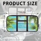 Palm Tree Beach Car Sun Visor Organizer with Multi-Pocket Car Sun Visor Storage Bag Easy to Store and Install Universal Fit for Most Cars SUV