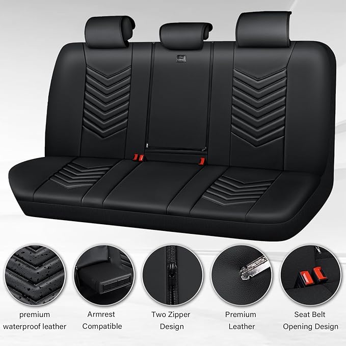 CAR PASS 3D Foam Luxury Leather Back Bench Car Seat Covers,Waterpoof Faux Leather Rear Seat Cover Universal Fit for Cars Seda