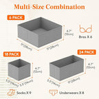 Lifewit Drawer Organizer Clothes for Closet 48 Pack, 3 Sizes Underwear Wardrobe Drawer Dividers, Fabric Foldable Dresser Stor