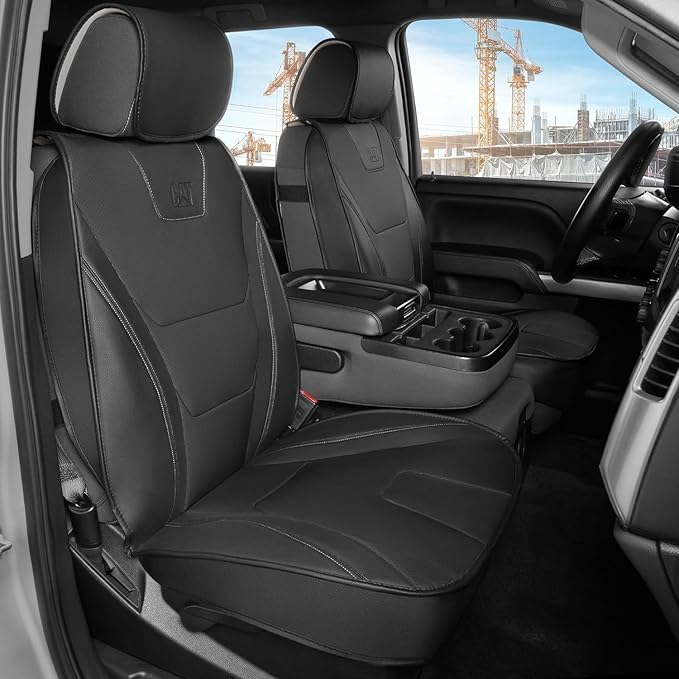 Cat® Edge Deluxe Car Seat Covers for Front Seats - Premium Black Faux Leather Seat Covers for Cars with Universal Fit, Rugged