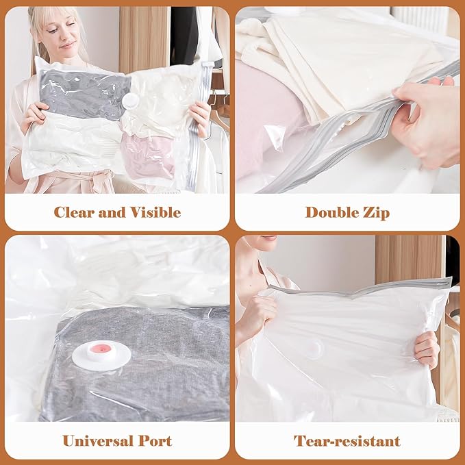 Vacbird Travel Vacuum Storage Bags with Rechargeable Cordless Pump, 12 Pack Vacuum Seal Bags for Clothing(4 Large+4 Medium+4 