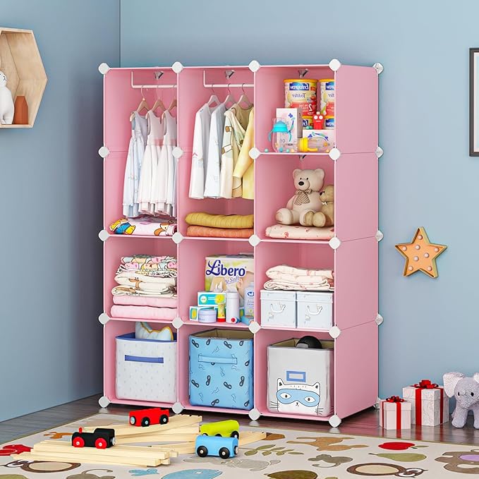 VIPZONE Baby Dresser, Kids Closet Organizers, Portable Kids Wardrobe for Closet, Bedroom, Nursery, Cubby, Cabinet, Clothes, D