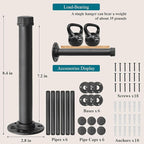 Cast Iron Wall Mounted Clothes Rack, Heavy Duty Industrial Pipe Clothing Rack for Hanging Clothes, Garment Racks for Wardrobe