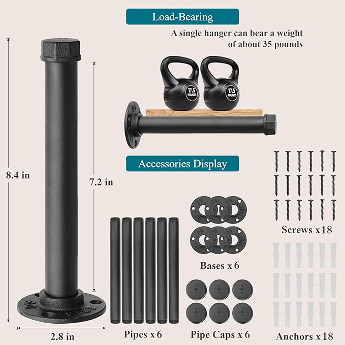 Cast Iron Wall Mounted Clothes Rack, Heavy Duty Industrial Pipe Clothing Rack for Hanging Clothes, Garment Racks for Wardrobe