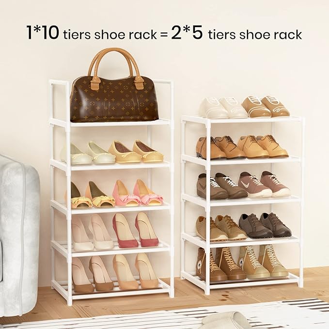 Metal Shoe Rack Organizer 10 Tiers, 20-24 Pairs Narrow Tall Shoe Racks for Closets Entryway - Vertical Boots Organizer Storag