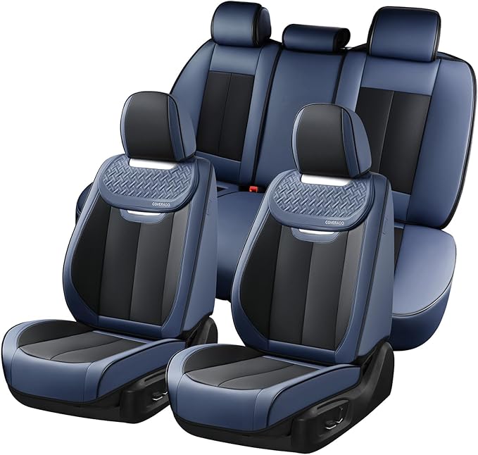 Coverado Front and Back Seat Covers for Cars, Nappa Leather Car Seat Covers Full Set, Waterproof Carseat Protector Seat Cushi