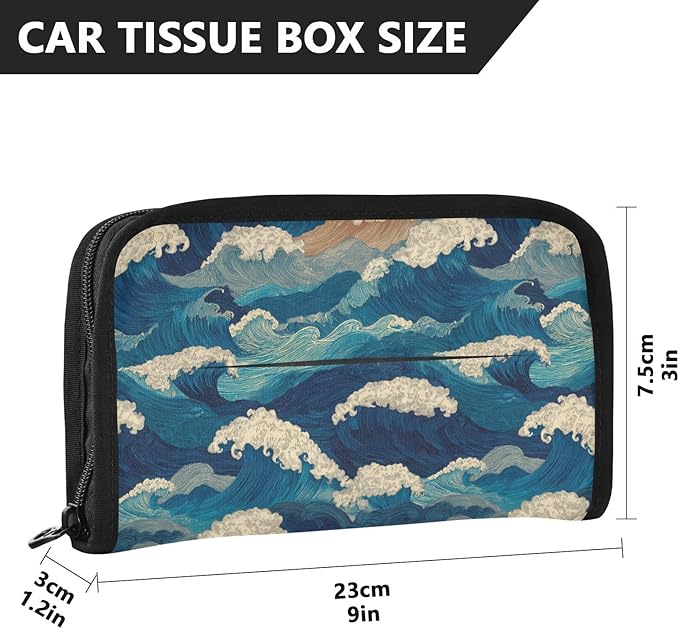 Car Tissue Holder Car Visor Organizer Tissue Box Holder for Car Sun Visor Organizer with Car Vehicle Accessories Essentials Interior for Women Men Blue Waves Foam Ripple