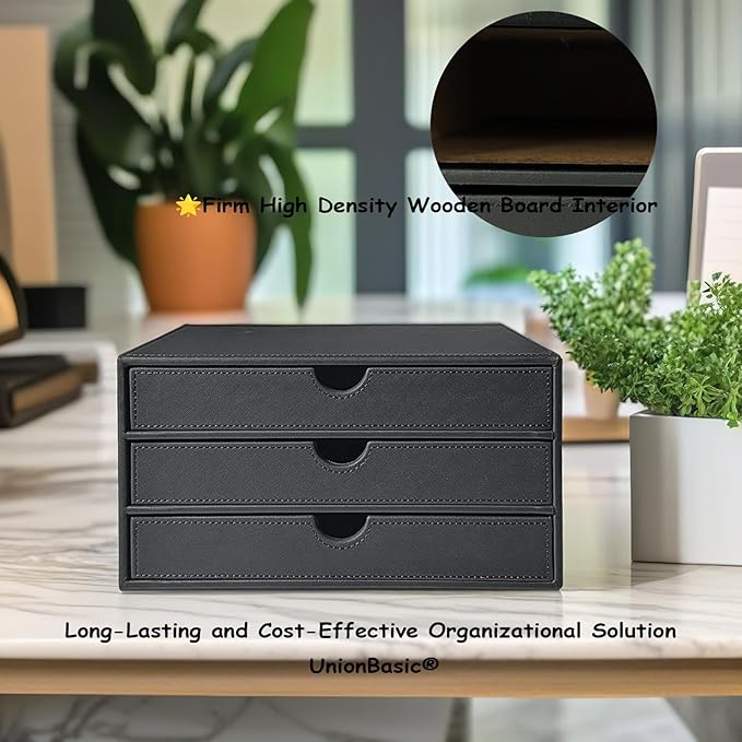 UnionBasic Document Organizer, 3-Drawer File Cabinet Document Storage Box, Office Desktop Filing Organizer, Elegent Grey