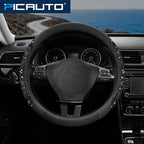 PIC AUTO Steering Wheel Cover, Black Sparkly Crystal Bling Glitter with Leather, Universal Fit 14.5"-15.5" Car Steering Wheel