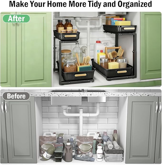 ARSTPEOE Under Sink Organizer - 2 Packs Multi-Purpose Pull-Out Storage Organizers, Slide out Pull out Metal Cabinet Organizer