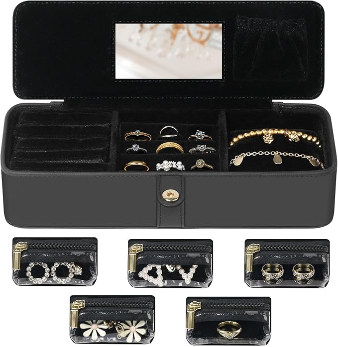 HOMEHIVE Travel Jewelry Organizer Box – Leather Jewelry Case Gift for Women and Girls – Jewelry Organizer and Storage with 5 