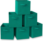 Casafield Set of 6 Collapsible Fabric Cube Storage Bins, Teal - 11" Foldable Cloth Baskets for Shelves, Cubby Organizers & Mo