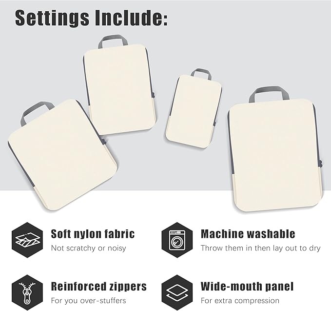 PANDA JOYS 4 Set Compression Packing Cubes Travel - Travel Accessories Expandable Packing Organizers for Carry On - Essential