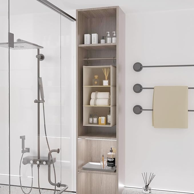 Hanging Closet Organizer, Easy Mount Foldable 3-Shelf Hanging Closet Wardrobe Storage Shelves, Clothes Handbag Shoes Accessor