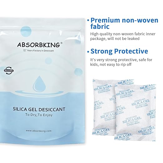 Moisture Absorbers - 100 Gram 12 Packs Silica Gel Packets, Desiccant Packs for Storage, Food Safe Desiccant for Foods, 3D