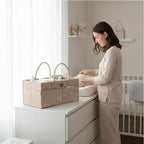 Baby Diaper Caddy Organizer for Nursery – Large Felt Storage Basket for Baby Essentials, Wipes & Diapers – Portable Nursery O