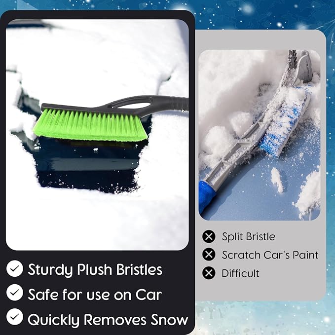 2 Pack 27" Snow Brush and Detachable Ice Scraper for Car Windshield and Window, Car Snow Scraper and Brush with Foam Grip for Cars, Trucks, SUVs, Winter Accessories(Green)