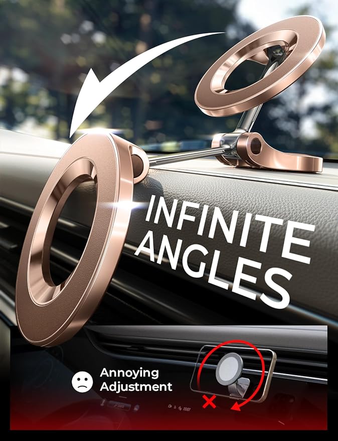 LISEN for iPhone MagSafe Car Mount, [Girls Recommend] Ultra Magnetic Phone Holder for Car Universal 360 Dashboard Phone Holde Magsafe Accessories for iPhone17 Pro Max Air 16 15 14 13 12 Rose Gold