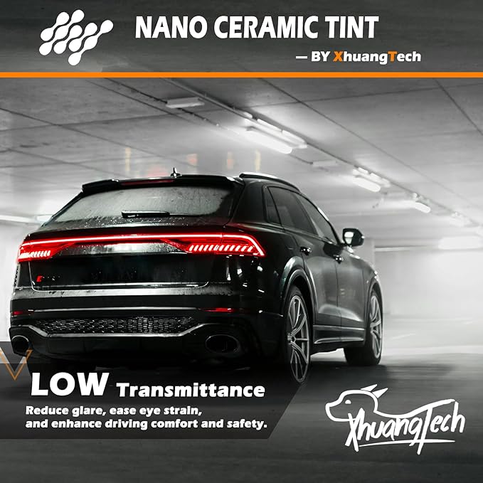 XhuangTech Ceramic Window Tint Film for Car, 15% VLT 24 in x 25 Ft Black Heat Blocking Anti UV Glare for Automotive Side Rear Window, Privacy Tint Explosion-Proof Protection.