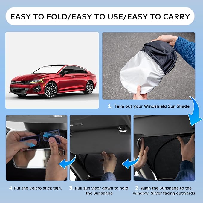 Sun Shade Sunshade for 2021-2024 2025 2026 Kia K5, GT-Line, GT, Sedan Windshield Cover, 4-Layers Sun Shield 250T Silver Coating Sun Visor Foldable Window Shade Blocks UV Rays Car Accessories