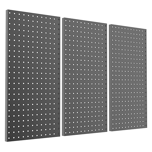 Pegboard Smith Metal Pegboard Panels 12" x 24", 3 Pack Black Wall Mounted Tool Organizer Boards, Heavy Duty Tool Storage Peg 
