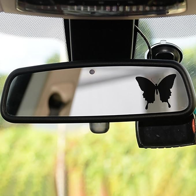 Dotesy 3 PCS Bling Rearview Mirror Cover, Elastic PU Leather Auto Rear View Mirror Protector with Butterfly Car Interior Accessories Universal for Car, SUV, VAN (Black)