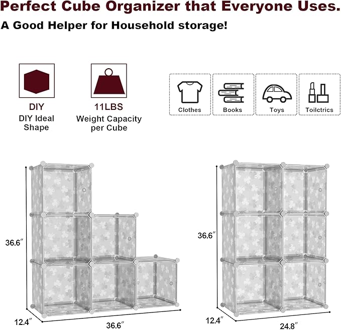 C&AHOME Cube Storage Organizer with Doors, 6-Cube Shelves, DIY Plastic Modular Bookshelf, Closet Clothes Storage Shelving Ide