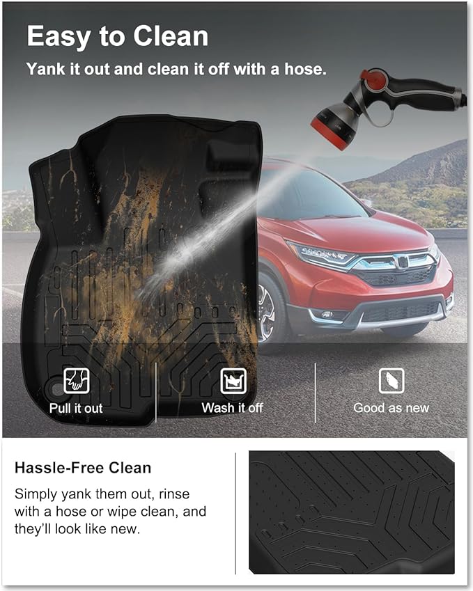 KIWI MASTER Floor Mats for 2017-2022 Honda CR-V, Custom Fit All Weather Car Mats, Heavy Duty TPE Floor Liners, Front & Rear 2 Row, Black