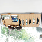 alpmosn Sun Visor CD Case Holder for Car - Multi-Function Visor Organizer with CD/DVD Storage, Eyeglass Clip, Card Slots & Pen Holder, Durable Leather Car Accessories (Beige)