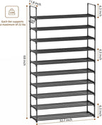 10 Tier Shoe Rack, Tall Shoe Rack for Entryway, Shoe Organizer for Closet, Shoe Storage for Front Door Entrance & Entryway, L