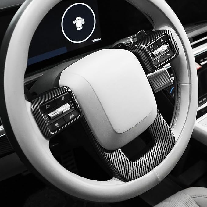 YOUTOOCAR Steering Wheel Cover Trim Compatible with Hyundai Santa Fe 2024-2026 Hyundai Palisade 2026 Hyundai IONIQ 9 Accessories (Carbon Fiber Pattern)