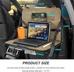 Car Steering Wheel Tray, Foldable Car Laptop Desk Eating Food Tray with Transparent Holder & Tissue Box, Adjustable Back Seat Headrest Table for in-Car Dining Working Studying (Beige)