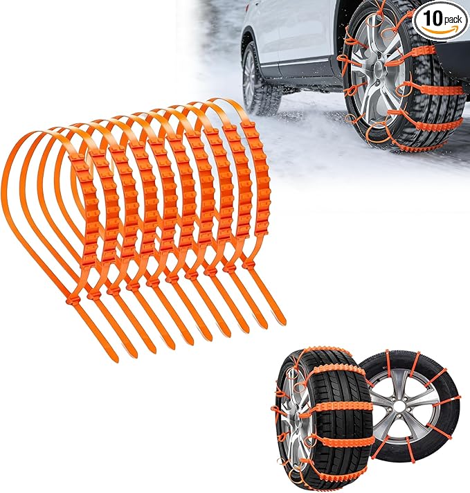 10PCS Universal Anti-Skid Snow Tire Chains,2026 Upgraded Portable Emergency Non-Slip Plastic Cable Ties, Winter Car Truck SUV