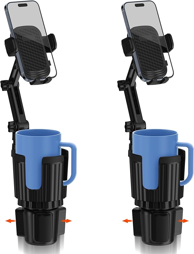 2 Pack Newlest 2 in 1 Phone Mount for Car Cup Holder with Adjustable Base, Phone Holders for Car Cupholder, No Shaking 360° F