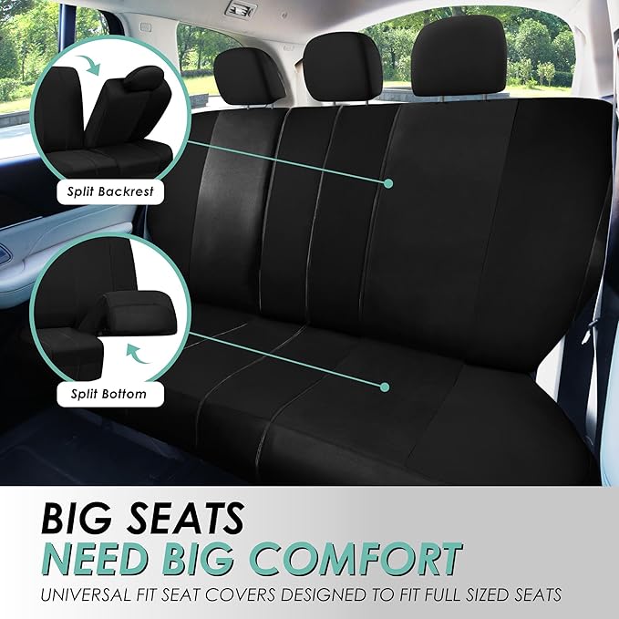 FH Group Car Seat Covers Rear Set Cloth - Universal Fit Automotive Seat Covers, Low Back Front Seat Covers, Solid Back Seat C