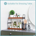 Bathroom Counter Organizer, 2-Tier Standing Storage Shelf with Basket, Wood Tray for Skincare Vanity Organizer(Brownish)