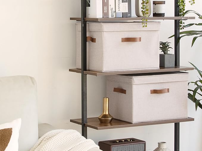 StorageWorks Fabric Storage Bins with Lid, Decorative Storage Boxes for Shelves, Stackable Closet Organizer Basket with Handl
