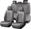 Huidasource Gray Seat Covers Full Set, Gray Seat Covers 5 Seats Waterproof Nappa Leather, Universal Fit for Most Cars,Van,Tru