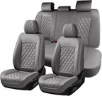 Huidasource Gray Seat Covers Full Set, Gray Seat Covers 5 Seats Waterproof Nappa Leather, Universal Fit for Most Cars,Van,Tru