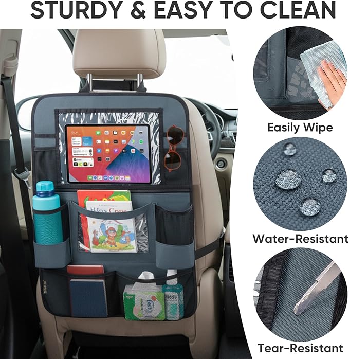 BALEINE Backseat Car Organizer, Back Seat Car Organizers and Storage, Kick Mats Back Seat Protector, Travel Accessories for Most Automotive (1 Pack, Gray)