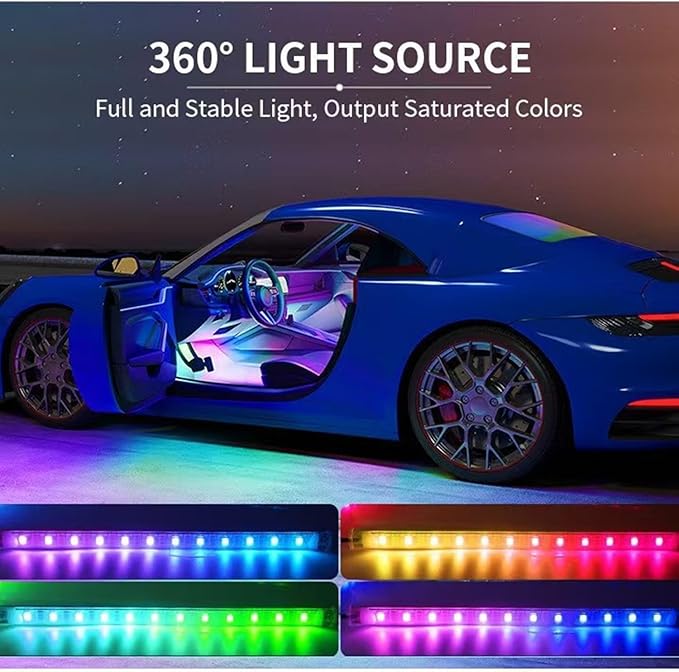 Car LED Strip Lights,72 LED Interior Strip Lights Dream Color RGB+IC with Smart APP Remote Control,Multicolor Footwell Under Dash Chasing Inside Light Kits Music Sync Mode,for Cars Truck ATV UTV