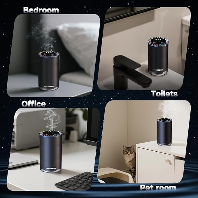 Smart Car Air Freshener with Star Light & 200ml Diffusers Oil Refills, Auto On/Off Aroma Diffuser, 3 Adjustable Mist Modes Re