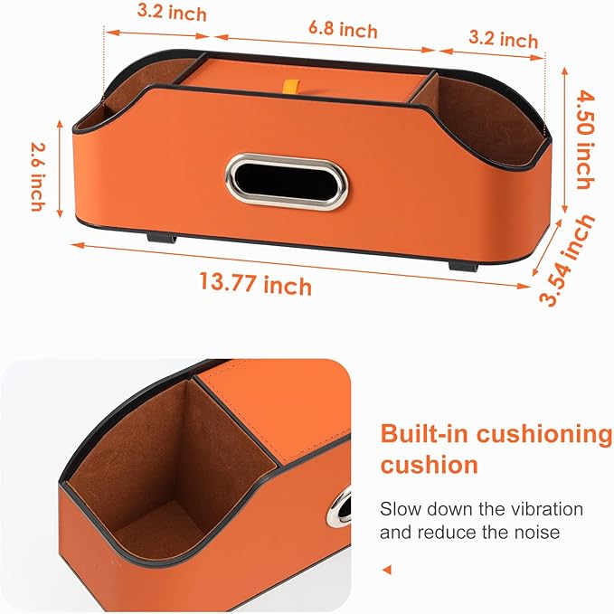 Car Rear Backseat Extra Multifunctional Drink Cup Holder Organizers with Tissue Storage Box Organizer & Hooks for Car Seat Back. Orange