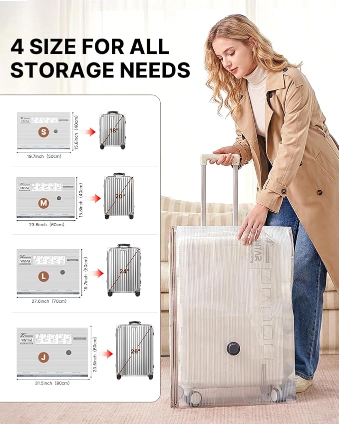 Vacuum Seal Bags for Clothing Travel with Rechargeable Cordless Pump, VINTAR 24 Pack Space Saver Vacuum Storage Bags, Travel 