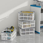 4 Packs 30 L Plastic Collapsible Storage Basket, Folding Stackable Storage Containers/Bins, White