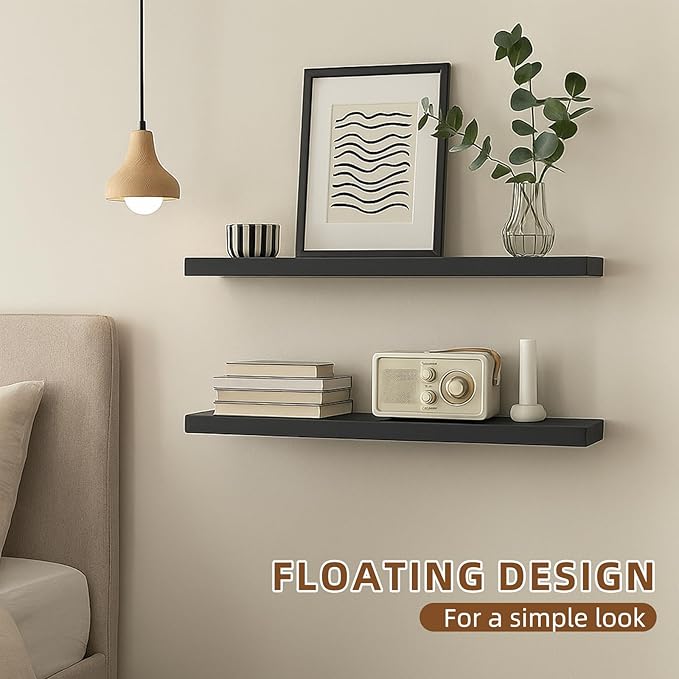 Floating Shelves for Wall, 23.6 inch Long Set of 3 Wood Rustic Wall Mounted Shelves, Display Shelf with Invisible Heavy, Larg