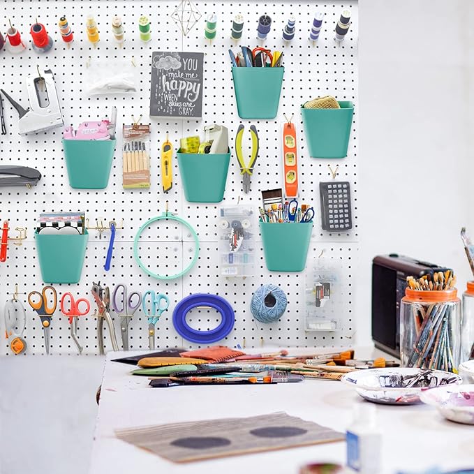 G.CORE Large Pegboard Cups Peg Board Storage Bin 6 Pack with Hooks, Square Box Shape Pegboard Cup Holder Accessories for Gara