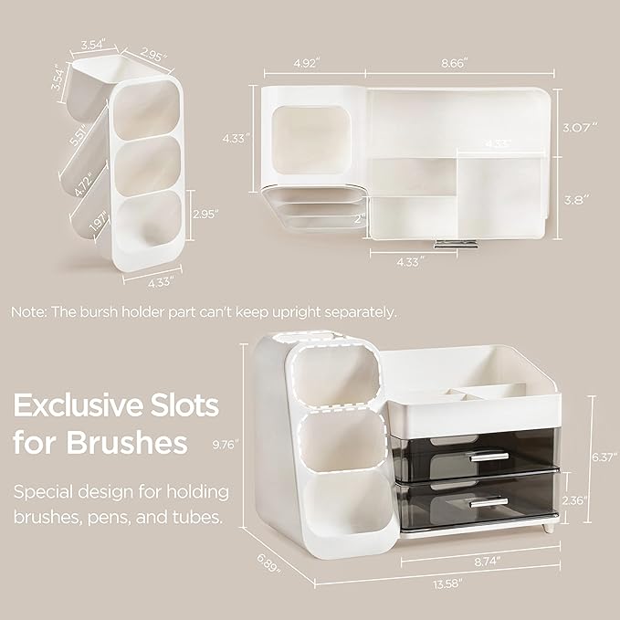 HBlife Makeup Organizer with Brush Holder for Vanity, Large Plastic Bathroom Countertop Organizer Skin Care Storage, Easy to 